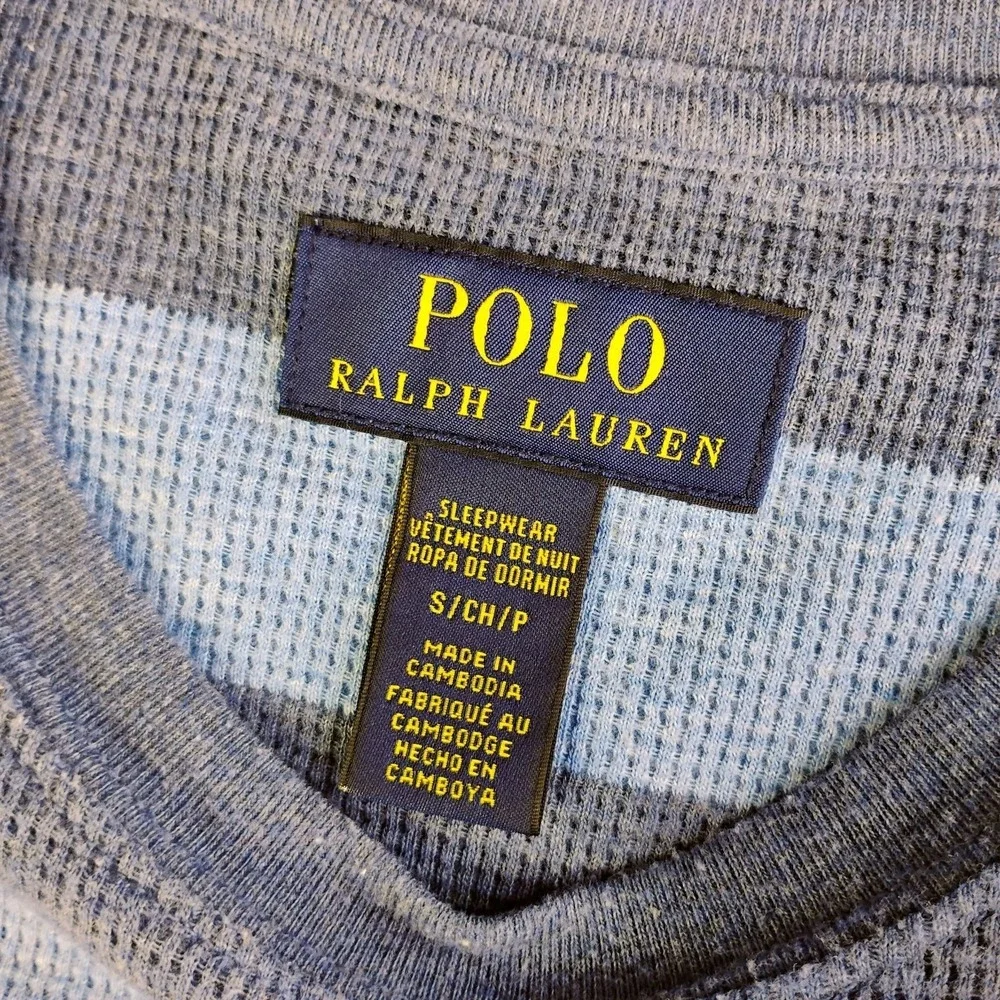 Polo Ralph Lauren Shirt‎ Mens Small Blue Striped Thermal Waffle Knit Pullover
